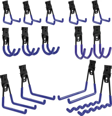 Productafbeelding van Sada van 14 gereedschapshaken van BOTLE, haken voor elektrisch gereedschap, "recht en U-vormig" in de maten S, M, L, van staal met PVC-coating, geschikt voor garage, werkplaats, elektrisch gereedschap, dubbele haken, draagvermogen tot 30 kg
