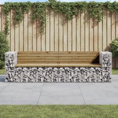 Produktbild von [Home] Gartenbank aus Gabionen 244x71x65,5 cm Kiefernholz Imprägniert , Neue Mode 2024 im häuslichen Leben