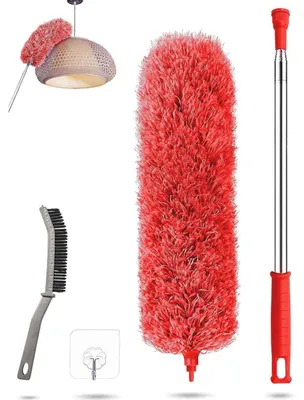 Obrázek produktu pro Teleskopický prachovka, omyvatelný, mikrovlákno, nerezová ocel, délka až 240 cm, červená barva