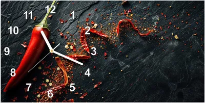 Produktbild von Wanduhr aus Glas mit Motiv Chili Auf Schiefer- 60 x 30 cm - inkl. Aufhängesystem