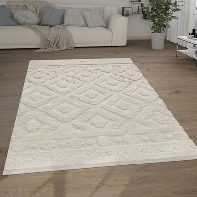 Hochflor Teppich Wohnzimmer Shaggy 3D Optik Ethno Boho Vintage Look Weich Grösse 160x220 cm