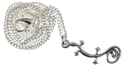 Produktbild von Salamander Kette 45cm Halskette Anhänger Gecko Echse Eidechse Gekko silber