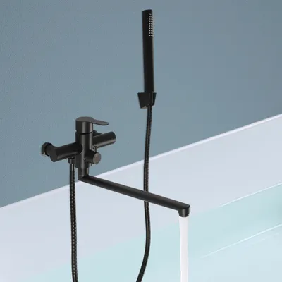 Produktbild von Schwarz Badewanne Wasserhahn Wandmontage Bad mit Handbrause Freistehend Badewannenmischer Wasserhahn