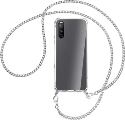 Produktbild von Handykette Backcover-Schutzhülle mit Band (Metall silberfarben) für Sony Xperia 10 III - silberfarbene Kette