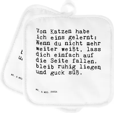 Produktbild von Mr. & Mrs. Panda Topfuntersetzer Von Katzen habe ich... - Weiß - Geschenk, Kochlappen, miez, Spruch Sprüche Weisheiten Zitate Lustig Weisheit Worte, Topflappen, Set