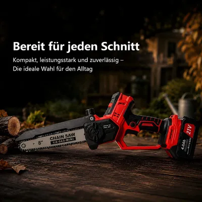 Productafbeelding van AIORBER Accu kettingzaag, 8 inch, borstelloos, 800W, mini kettingzaag met 2x 21V 4.0Ah accu, automatische oliepomp, rood