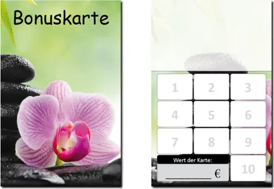 Produktbild von 100 Stück Bonuskarten Wellness (BOK-416) mit 10 Stempelfeldern Neutrale Treuekarten Orchidee
