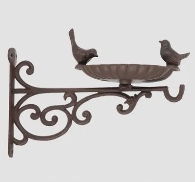 Image de Mangeoire murale décorative & abreuvoir pour oiseaux avec crochet - en fonte, brun rouille