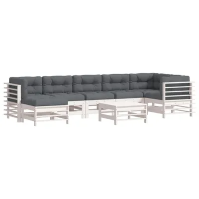 Produktbild von vidaXL 8-tlg. Garten-Lounge-Set mit Kissen Weiß Massivholz