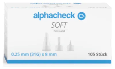 Produktbild von Alphacheck soft Pen-Nadeln 31 Gx8 mm 0,25 mm 105 St