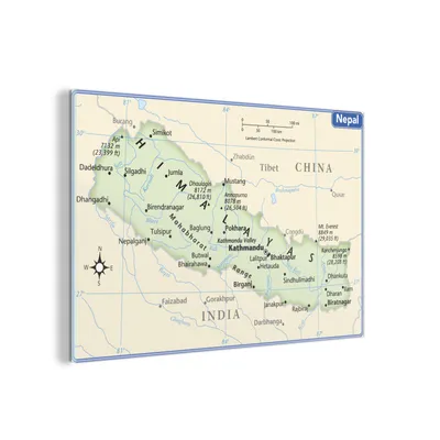 Obrázek produktu pro MuchoWow® Obrazy na skle - Nástěnné obrazy - Fotografie na skle Mapa Himálaje 120x80cm Nástěnná dekorace ze skla - akrylová malba na sklo - akrylové obrazy