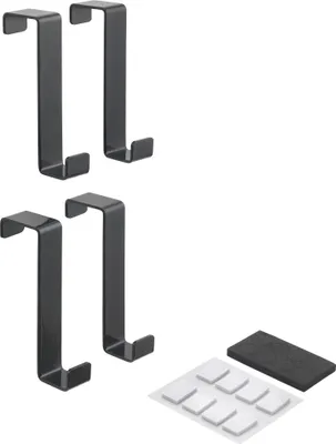 Produktbild von Metaltex 299752001 Türhaken 4er Set schwarz, für Türstärken 1,6 cm und 2,2 cm geeignet