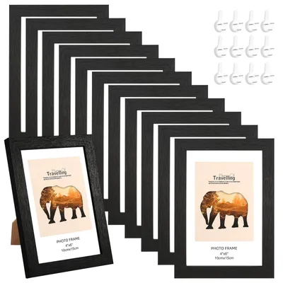 12er-Set Bilderrahmen 10x15 cm, schwarz, MDF, für Wand & Tisch