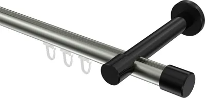 Produktbild von Interdeco Innenlaufstange / Gardinenstange mit Innenlauf Edelstahl-Optik / Schwarz, Typ Prestige Santo (Kappe), 20 mm Ø 1-läufig, 520 cm