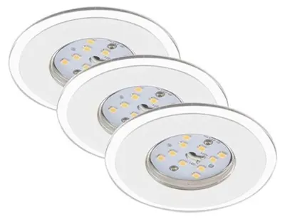 Imagen del producto de Juego de 3 focos LED empotrables, color blanco, 5,5W, 470 lúmenes, 3000K, IP44, regulables por niveles, diámetro 80mm
