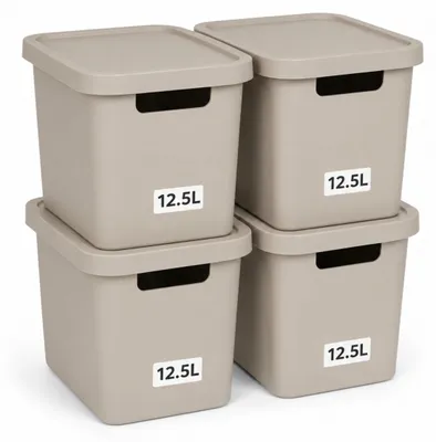 Produktbild von Plastard Aufbewahrungsbox mit Deckel 4er-Set 12,5 Liter in Beige