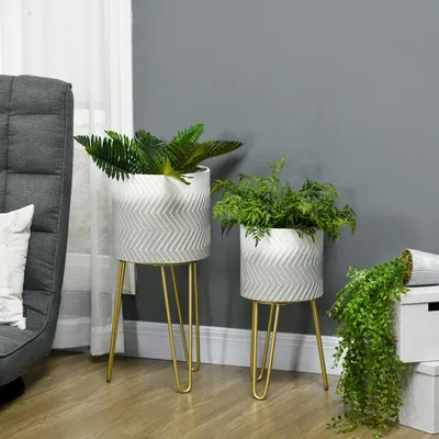 Image de Support pour fleurs - Support pour plantes - Étagère à fleurs - Étagère à plantes - Étagère à fleurs en escalier - Lot de 2 - Structure en métal