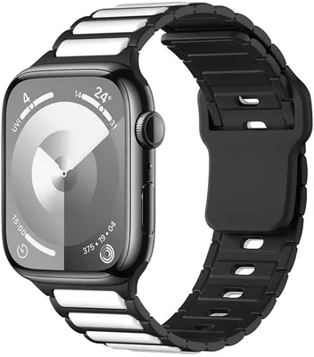 Produktbild von Stravo Silikon-Sportarmband zweifarbig, atmungsaktiv und komfortabel, kompatibel mit Apple Watch 44–49 mm, SE/Serie 1–11,Ultra 1–3, Schwarz/Weiß