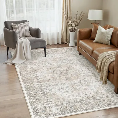 Immagine prodotto di Tappeto vintage lavabile per soggiorno, beige, 140 x 200 cm