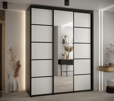 Produktbild von Kleiderschrank YVONA 5 – 190/60 cm, schwarz/weiß/schwarz