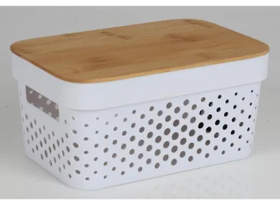 Produktbild von Aufbewahrungsbox 4,5L mit Bambusdeckel Allzweckbox Ordnungsbox Regalbox Badezimmerbox Schrankbox Kiste Aufbewahrungskorb
