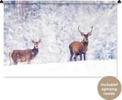 Produktbild von MuchoWow® Wandteppich Wandbehang Hirsche - Tiere - Schnee 120x80 cm Tapisserie Dekoration Wandtuch - Wanddekorationen - Wandtücher