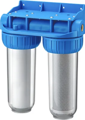 Produktbild von Naturewater NW-BR10B3 2 Stufen Wasserfilter Doppelfilter, 5 µ, 20,67 mm (1/2"), Ø62 mm PP Kartusche, Filter Wandhalterung, Filterschlüssel, Sedimentfilter Aktivkohleblock