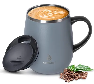 Produktbild von Doppelwandiger Edelstahl-Kaffeebecher, 470 ml, mit rutschfestem Griff