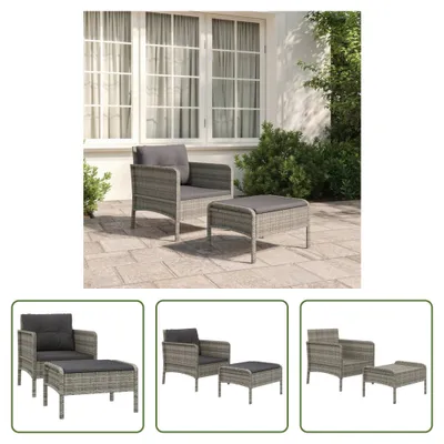 Produktbild von The Living Store 2-tlg. Garten-Lounge-Set mit Kissen Grau Poly Rattan