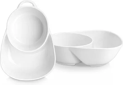 Productafbeelding van Keramische snack- en dipschaalset, 2-delig, geschikt voor magnetron en vaatwasser, wit