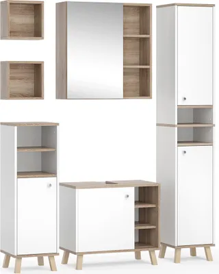 Produktbild von Badmöbel-Set Vicco Senyo Weiß 5 Teile, mit Hochschrank, Model 36437