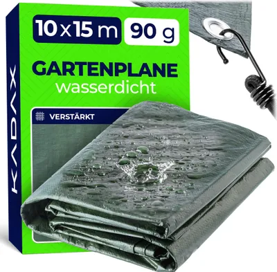 Productafbeelding van KADAX waterdichte doekzeil, 150 m² verstevigd beschermzeil, zeil verkrijgbaar in 15 verschillende maten, afdekkleed voor schuren, tuinmeubels, groen bootzeil met oogjes (10x15m)