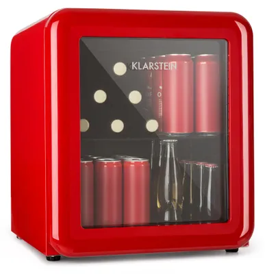 Image de Klarstein PopLife Refroidisseur de boissons - mini-bar, réfrigérateur rétro, 0-10°C, seulement 39 dB, 48 L, écologique, porte à double vitrage, design rétro, rouge