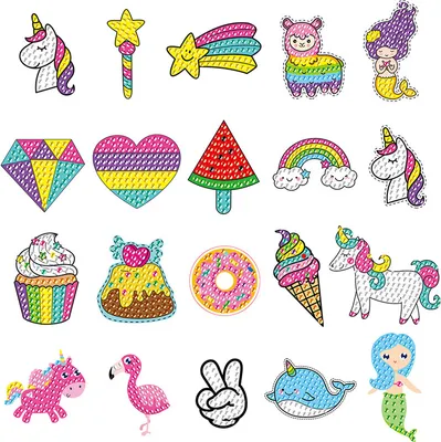 Produktbild von 20pcs Kinder Diamond Painting Aufkleber DIY Diamant Malerei Set  Einhorn/Regenbogen/Tier