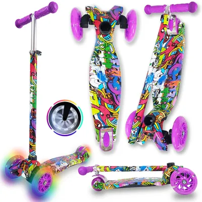 Kinderroller mit 3 LED-Rädern, höhenverstellbar, lila