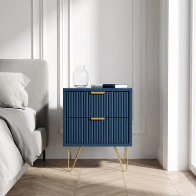 Produktbild von INONEFT Nachttisch mit 2 Schubladen, Nachtschrank mit Goldgriffen & Metallfüßen, Sofatisch Beistelltisch für Schlafzimmer, Wohnzimmer 40x35.5x50cm