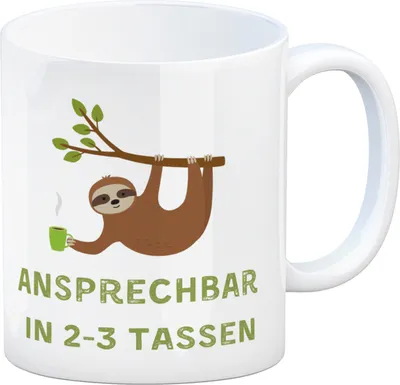 Produktbild von Faultier mit Kaffee Kaffeebecher mit Spruch Ansprechbar in 2-3 Tassen