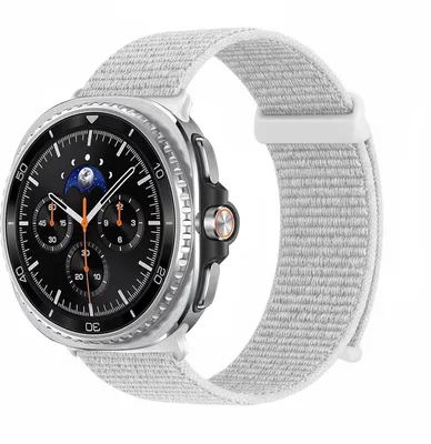 Produktbild von Smartwatch Armband für Samsung Galaxy Watch8 Classic 46mm Nylon Textil Band Ersatzband Wechselband Klettverschluss flexibel atmungsaktiv Weiß