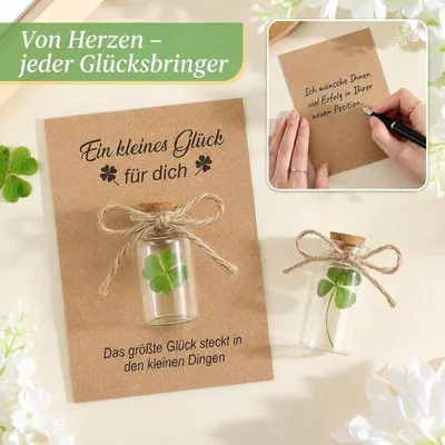 Productafbeelding van 12 Stuks Gelukshangers Klavertje Vier in Glazen Flesje - Wenskaarten en Henneptouw voor Bedankjes, Bruiloft, Verjaardag, Doop, Examen, A