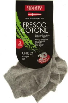 Immagine prodotto di Confezione 3 paia di calze unisex calzino calzini girocaviglia fresco cotone tripack RAGNO SPORT articolo 09283G, 1-35/38, Cotone 65%,Poliestere 33%,Spandex 2%