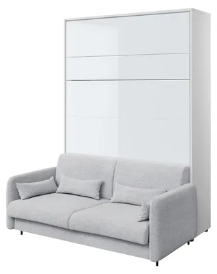 Produktbild von MEBLINI Schrankbett mit Sofa Bed Concept - Wandbett mit Lattenrost - Klappbett mit Schrank - Wandklappbett - Murphy Bed - BC-01 - 140x200cm Vertikal - Weiß Hochglanz/Grau