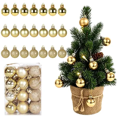 24 unzerbrechliche goldene Weihnachtskugeln 3 cm aus Kunststoff