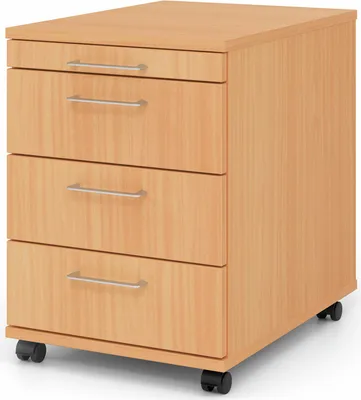 Produktbild von Rollcontainer Anssi | Buche | HxBxT 59x42,8x58cm | Metallgriff | 4 Schübe | Mit Schloss & Zentralverriegelung