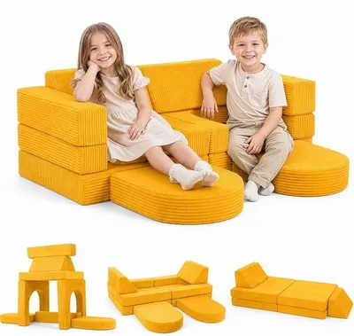 Imagen del producto de Sofá modular para niños de 10 piezas, sofá de juego, juego de sofás para habitación infantil (amarillo)