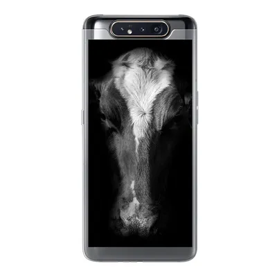 Produktbild von MuchoWow® Handyhülle Schutzhülle Hülle für Samsung Galaxy A80 Kuh Porträt auf schwarzem Hintergrund in schwarz und weiß Silikon Softcase Handy Hülle - Schutzdeckel