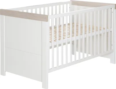 Produktbild von roba Kombi-Kinderbett ‚Lucy' 70 x1 40 cm, Babybett umbaubar zum Juniorbett, weiß, Dekorleisten in ‚Luna Elm'