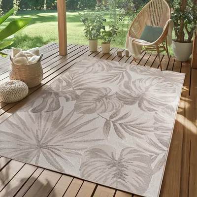 Zdjęcie produktu dla Dywan zewnętrzny, odporny na warunki pogodowe, styl skandynawski boho, do kuchni/balkonu/tarasu/salonu, rozmiar: 120 x 170 cm, Kolor: Beżowy-2