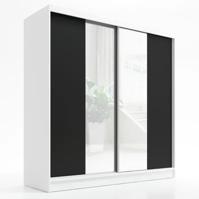 Immagine prodotto di Armadio a battente, 2 ante, con specchio, modello SOLO 200 (bianco, nero)