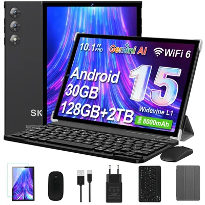 Produktbild von Tablet 10 Zoll mit Tastatur und Maus Android 15 mit Gemini AI 8000mAh Schwarz