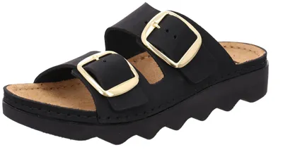 Produktbild von Rohde Damen Pantolette Leder Zweischnaller mit Plateausohle Alassio 6229, Größe:39 EU, Farbe:Schwarz